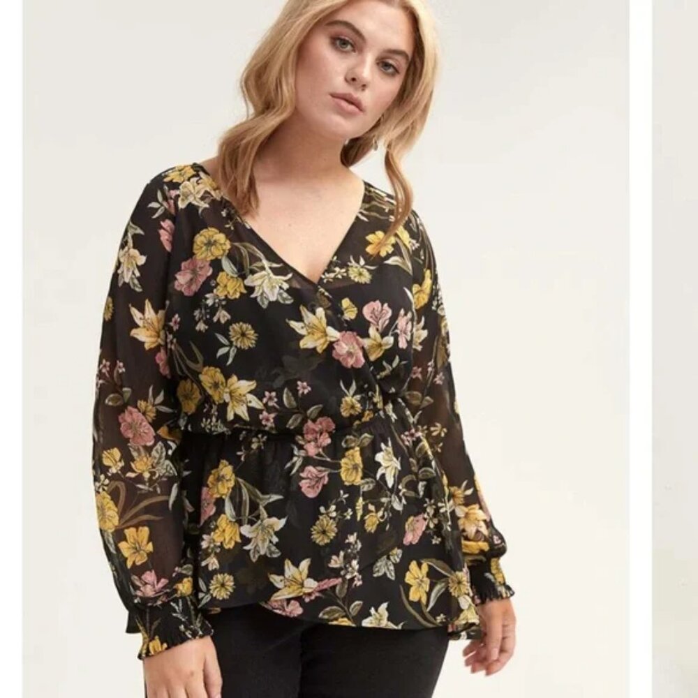 Love & Legend Floral Peplum Blouse with Balloon Sleeves